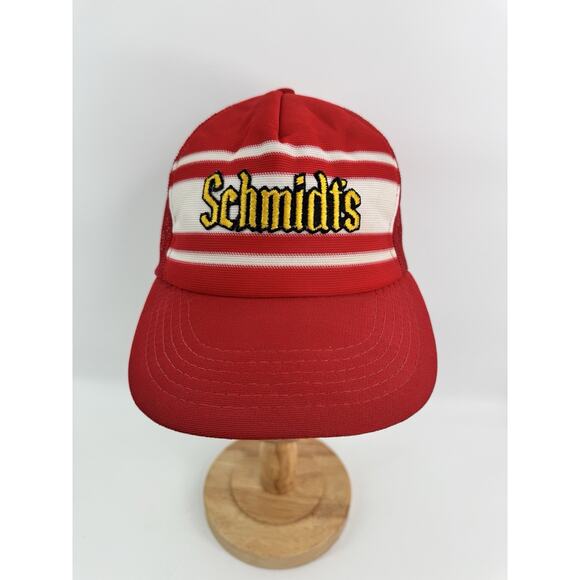 Rare Vintage Schmidts Beer‎ Trucker Hat Cap Snapback Mesh Red 70s 80s - Picture 1 of 11